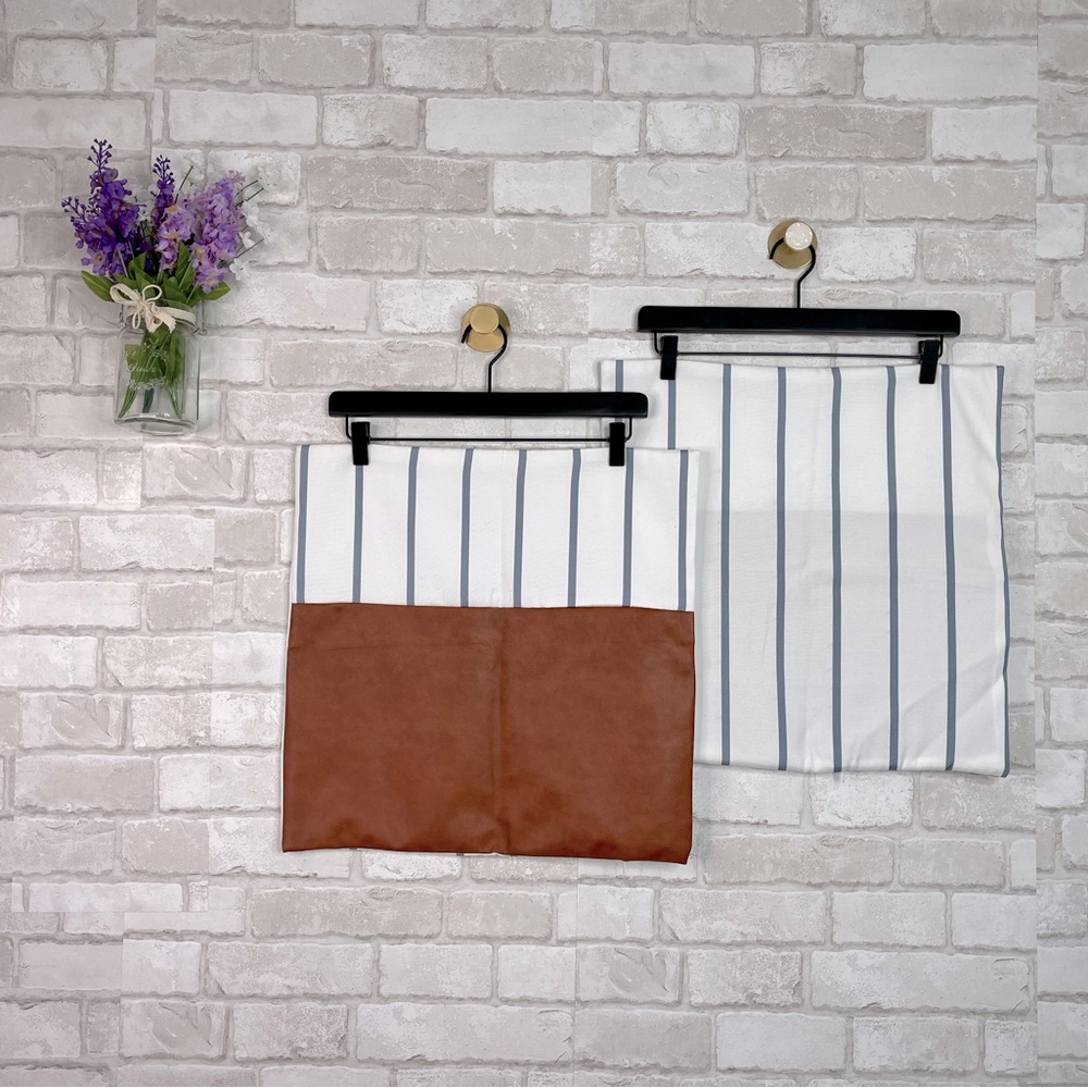 Two 17” Pillowcases Brown/Blue/White Stripes